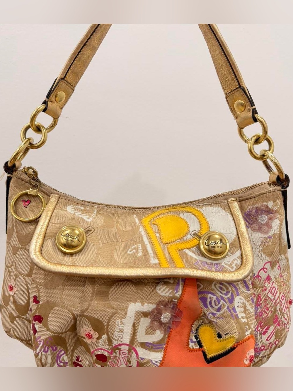 Coach Signature Canvas Shoulder Bag in Gold/Beige